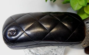 CHANEL CC Black Leather Quilted SUNGLASSES CASE Empty Case CC Logo - Picture 1 of 8