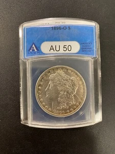 1896 O MORGAN DOLLAR ANACS AU-50 - ABOUT UNCIRCULATED - BETTER DATE - SLAB - $1 - Picture 1 of 2