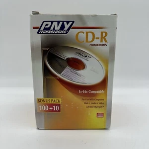 PNY Technologies CD-R 700MB 80MIN 1x-16x Compatible 100 + 10 = 110 Blank Discs - Picture 1 of 7