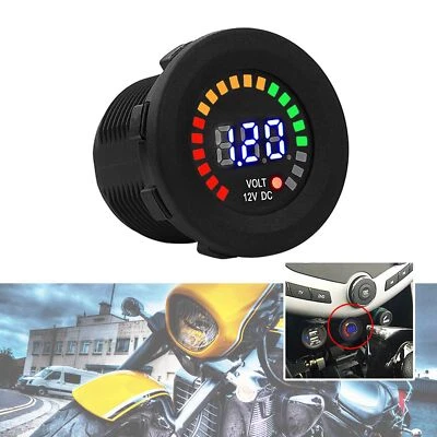 DC 12V LED Voltmeter Digitalanzeige Einbau Rund Wasserdicht Auto Motorrad - Bild 1 von 4