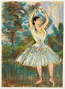Edgar Degas (Handmade) Drawing On old Paper Signed Mixed Media, Vtg Art - Picture 1 of 4