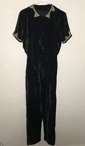 Vtg 1970s Nan Duskin Philadelphia Black Label Silk Velvet Jumpsuit Hand Beaded - Picture 1 of 12