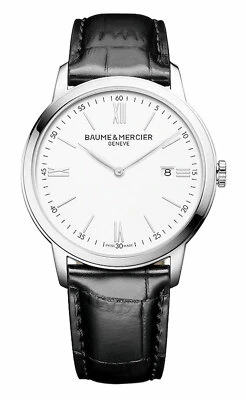 Reloj para hombre Baume & Mercier Classima esfera blanca correa de cuero negro fecha M0A10414 Foto 1 de 4