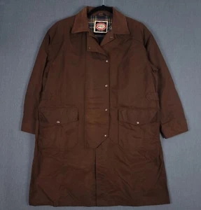 Australian Outback Trench Coat Mens Large Brown Oilskin Long Western Duster - Picture 1 of 11