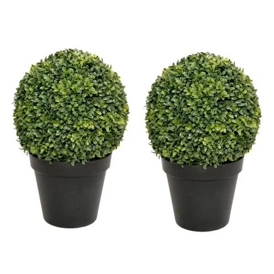 GreenBrokers 2x Artificial Premium Quality Topiary Boxwood Ball Plants Black Pot - Image 1 of 4