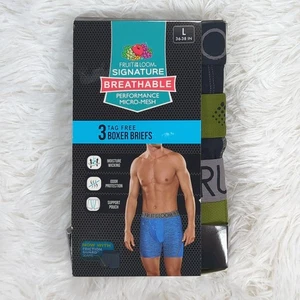 Mens Fruit Of The Loom Signature 3-pk Breathable Micro-mesh Boxer Briefs Black L - Picture 1 of 4