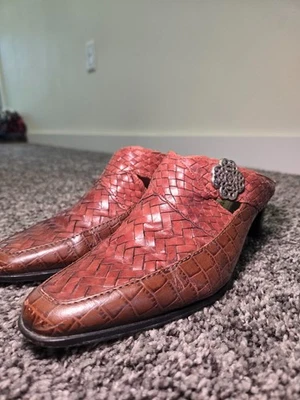 De colección Brighton Mujer Marrón Tejido Cuero Toboganes Talla 6M, Tacones Sin Cordones Foto 1 de 4