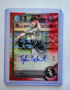 2022 Bowman Chrome Red Wave Refractor Tyler Schweitzer Auto 2/5 WoW - Picture 1 of 1