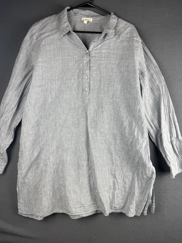 Túnica Eileen Fisher Orgánica Lino Cambray Popover Botón Frontal Para Mujer Talla XL Foto 1 de 4