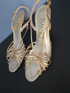 Vintage Damen Amano elegante Sandalen gold bronze Absätze 80er 9,5 B Leder - Bild 1 von 14