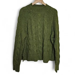 J. Suéter Crew para Mujer Cuello Simulado Tejido con Cable Verde Suave Mezcla de Alpaca Talla L - Imagen 1 de 13