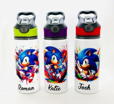 Personalised Sonic The Hedgehog Inspired Water Bottle 650ml Kids School 6 Colour - Image 1 of 4