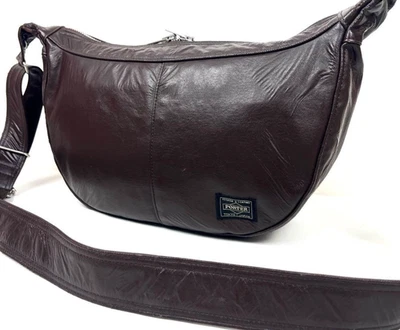 PORTER Bolso de Hombro Estilo Libre Bolso Corporal Media Luna Marrón Cuero Lona Foto 1 de 4