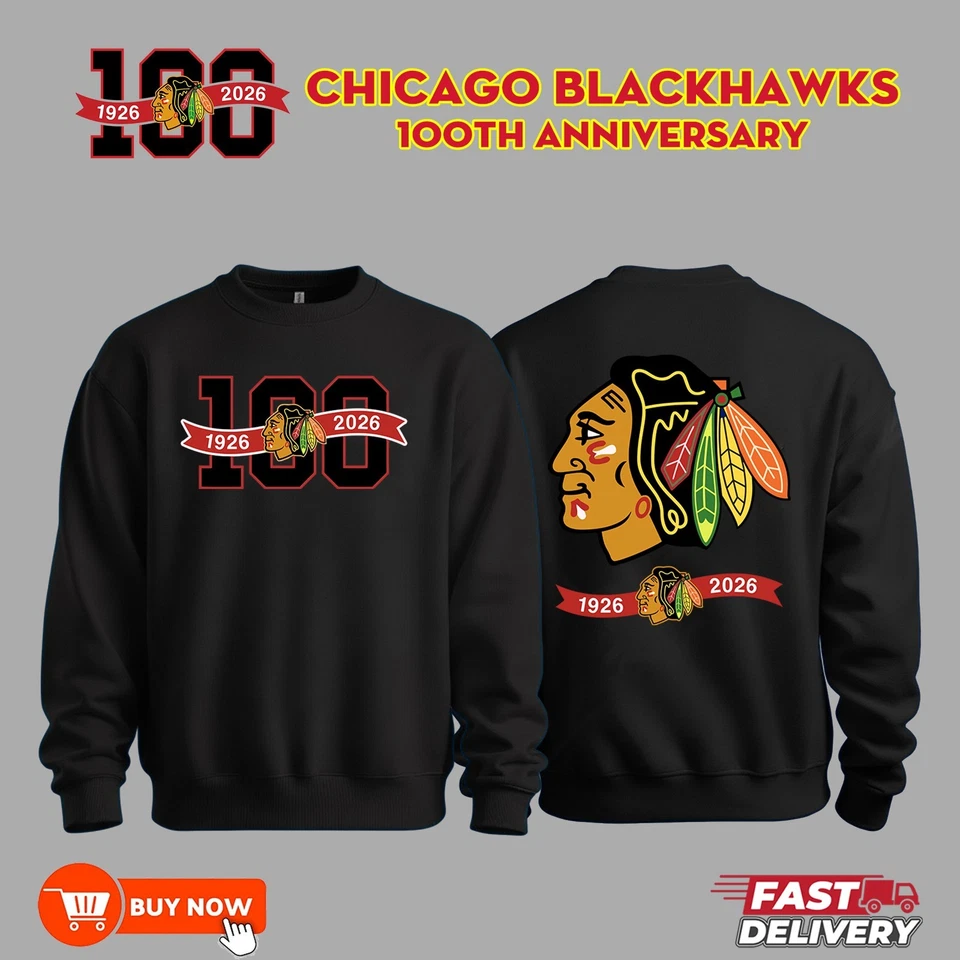 Chicago Blackhawks 100 Aniversario Sudadera Dos Caras - Todo Color, Talla Completa Foto 1 de 4