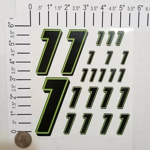 Matte Black-w/Gloss Carbon Fiber Lime #1's Racing Numbers Vinyl Decal Sheet Rc - Picture 1 of 11