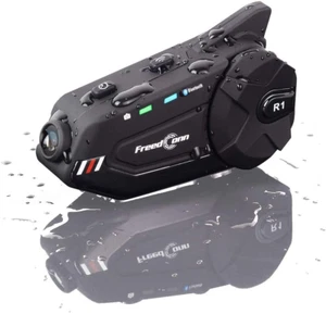 Motorcycle Helmet Headset with Camera FreedConn R1-PLUS Hard Mic, Black - Picture 1 of 7