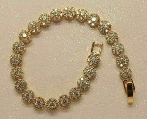 8.00 Ct Round Cut Moissanite Flower Tennis Bracelet Gift 14K Yellow Gold plated - Picture 1 of 5