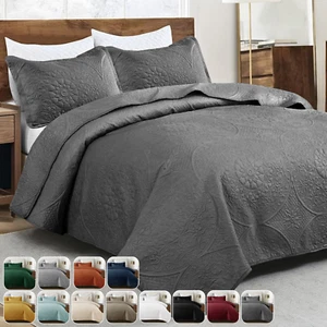 3 Piece Quilted Bedspread Queen King Size Ultra Soft Coverlet Embossed Bed Throw - Picture 1 of 170