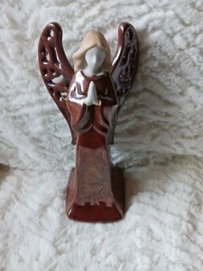 Ceramic Praying Angel Glazed Red With Embossed Detail And Cut Out Wings 8X4 Inch - Picture 1 of 8