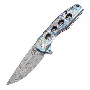 Kansept Cassowary K2065A3 Folding Knife Damascus & Lightning Strike Titanium - Picture 1 of 9