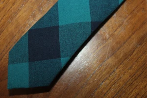 ORIGINAL PENGUIN MENS NECKTIE 100% COTTON PLAID TEAL & BLACK - Picture 1 of 5