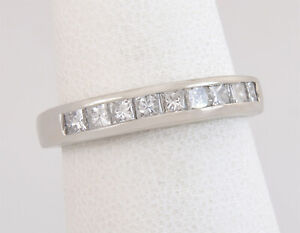 14K White Gold .50ct Channel Set Princess Cut Diamond Wedding Band Ring Size 6.5