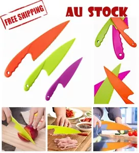 3 PCs Kids Kitchen Knife Plastic Fruit Safe Toy Knives Bread Lettuce Salad AU - Picture 1 of 3