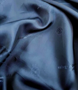 Ermenegildo Zegna Logo Lining Fabric – Dark Blue Acetate Viscose – 1 Yd Cut – Ma - Picture 1 of 2