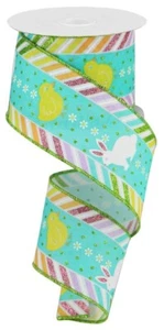 Cinta Borde Diagonal Chick and Bunny, Pascua, Blanco/Rosa/Verde/Naranja/Amarillo, - Imagen 1 de 1