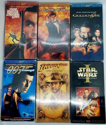 Vintage LOT of 6 Movies (VHS, 1990) James Bond 007 Indiana Jones Star Wars Ep. 1 Foto 1 de 4