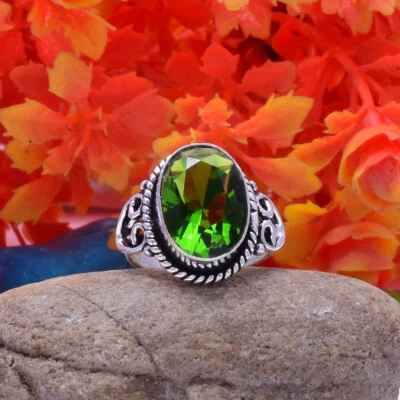 Splendido Peridoto Topazio Gemma 925 Argento Sterling Handmade Anello - Immagine 1 di 3