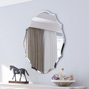 Heavy Beveled Edge Wall Mirror Bathroom Mirror Vanity Scalloped Oval Frameless - Picture 1 of 14