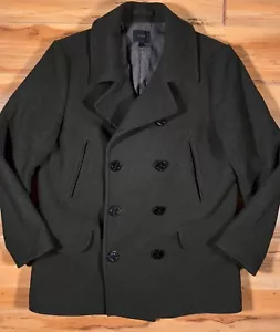 J. Crew Dock Dark Green HEAVY Melton Wool Thinsulate Double Breasted Peacoat L - Picture 1 of 11