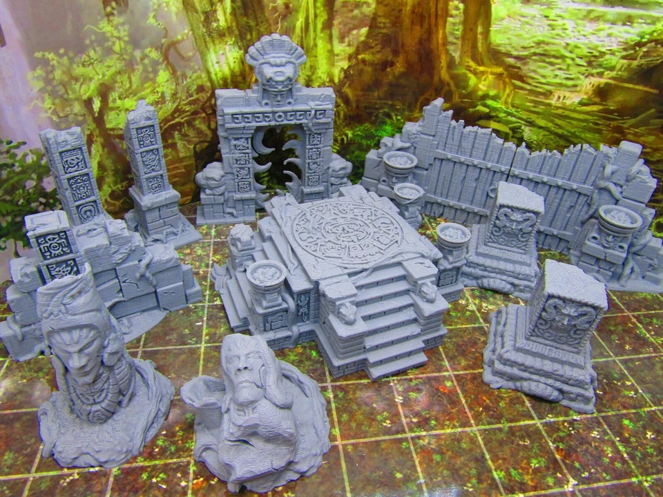 14pc Ancient Jungle Temple Ruins Scatter Terrain Scenery 3D Printed Model - Image 1 of 4