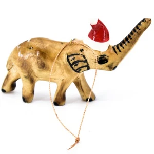 Sombrero de Papá Noel de madera de jacaranda pintado tallado a mano elefante safari adorno de Navidad - Imagen 1 de 5