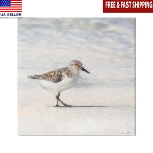 Bird Stepping Beach Sand Graphic Wall Art Canvas Print Ready Hang Home Decor New - Picture 1 of 7