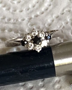 Vintage Silver Sapphire & Cubic Zirconia Cluster Ring, Size M. 1986. - Picture 1 of 7