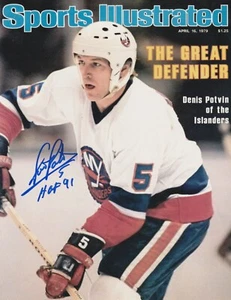 DENIS POTVIN NEW YORK ISLANDERS HOF 91 CUBIERTA DEPORTIVA ILUSTRADA FIRMADA 8x10 - Imagen 1 de 1