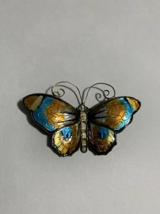DAVID ANDERSEN Norway Butterfly Brooch 925 Sterling Guilloche Enamel Vintage - Picture 1 of 4