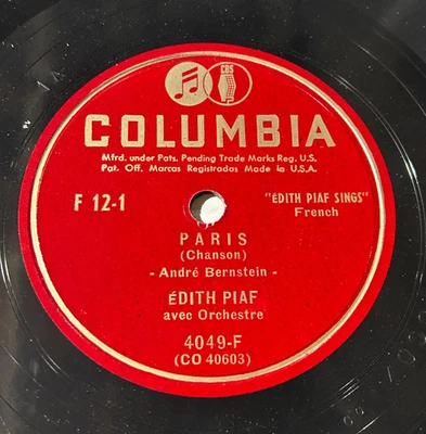 Edith Piaf French Columbia 78RPM - Paris / Le Roi a Fait Battre Tambour - Imagem 1 de 4