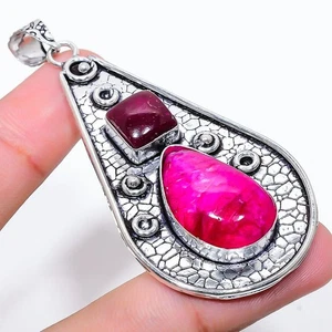 Ruby(Simulated) Gemstone Handmade 925 Sterling Silver Pendant 2.84" J819 - Picture 1 of 2