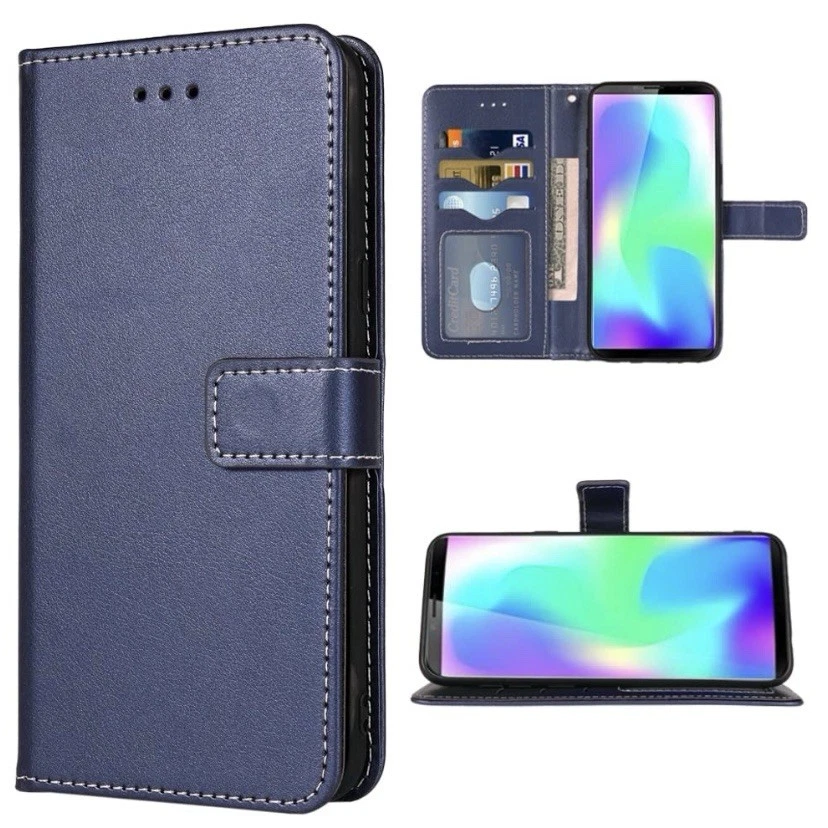 Cubot X 19 бумажник чехол запястье ремень ремень кожаный откидной чехол синий стойка карты - Изображение 1 из 4