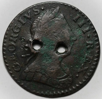 1776 Machin's Mills Halfpenny - Vlack 6-76A, R4 - Holed - Colonial Copper Coin - Image 1 of 4