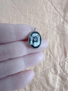 Antiker kleiner ovaler Finift Porzellan Anhänger russisch orthodox Christus 19 Jh. - Bild 1 von 3