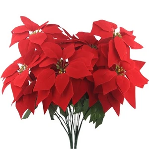 2 Pcs Poinsettia Flowers Artificial Christmas Flowers Red 5 Heads Silk Poinse... - Picture 1 of 7
