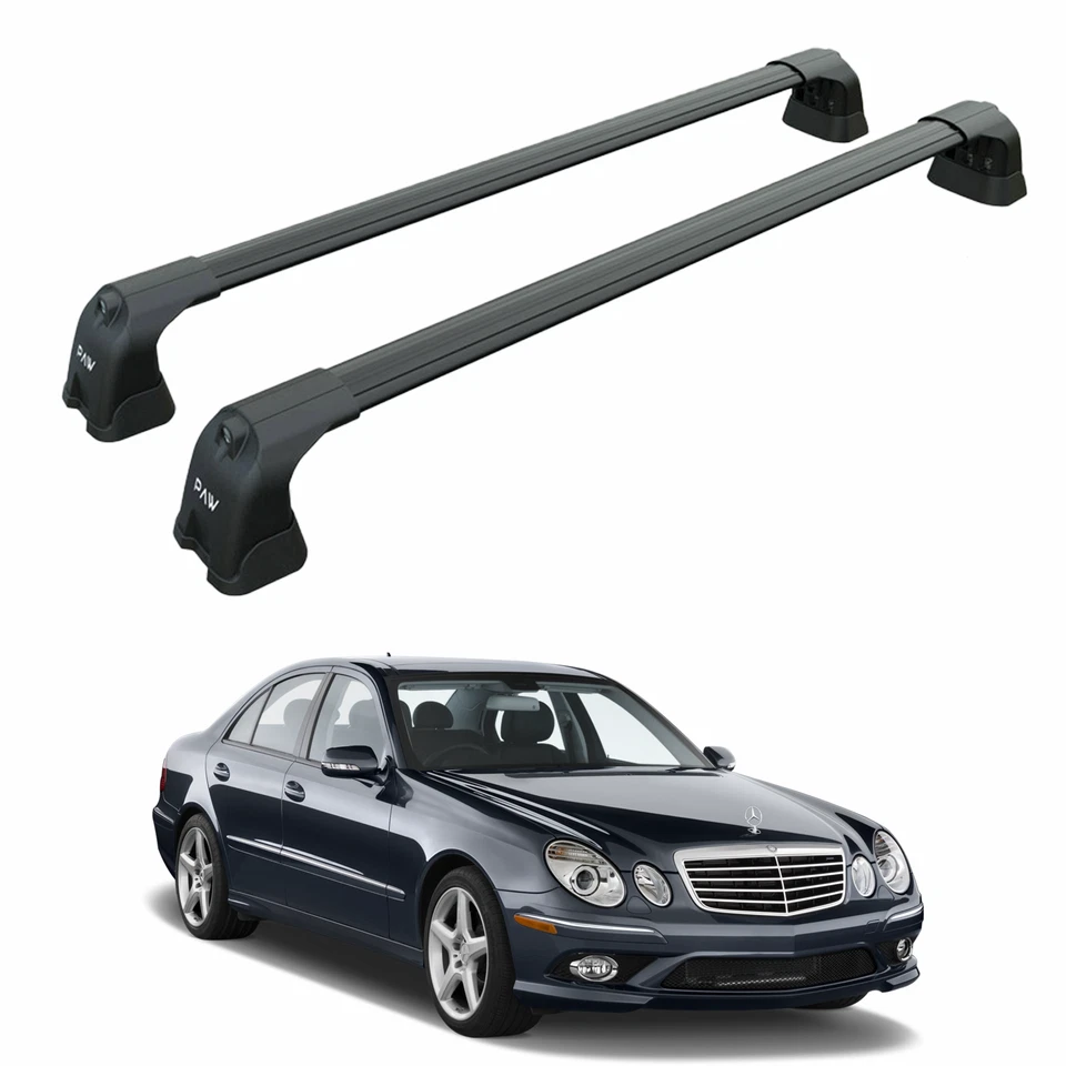 Barras transversales de techo para Mercedes E Sedán W211 2002-2010 punto fijo aluminio negro Foto 1 de 4