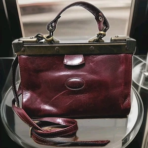 Vtg Tuscany Leather Doctor Gladstone Burgundy Leather Italian Handbag - Picture 1 of 6