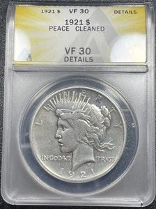 1921 High Relief Peace Silber Dollar 1 $ ANACS ss35 Details gereinigt - Bild 1 von 4