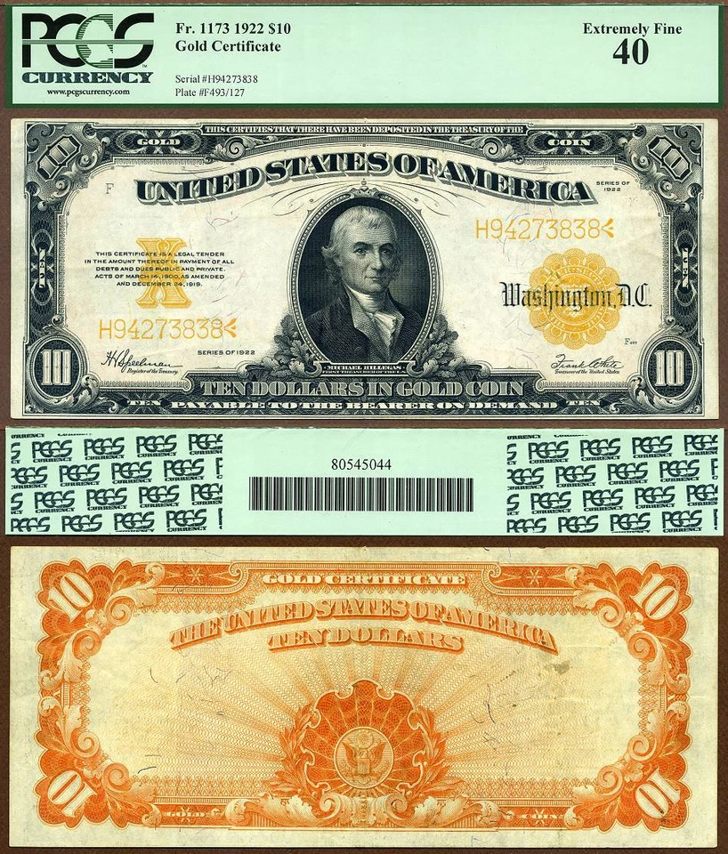 1922 $10 Gold Certificate FR-1173 PCGS Graded No PPQ but Really Nice - Image 1 of 1