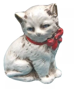 Allied Artware Pottery White Cat With Red Bow Figurine - Picture 1 of 6